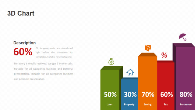 彩色立体柱状带图标百分比台阶PPT图表