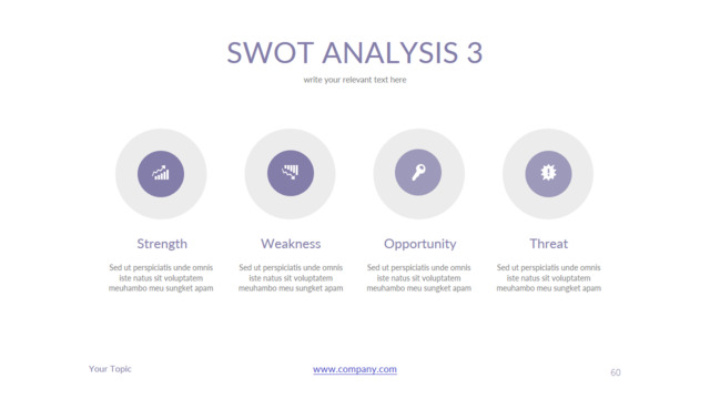 简约圆环叠加带图标SWOT分析PPT