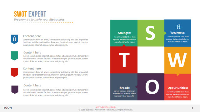 创意彩色九宫格循环展示SWOT分析PPT
