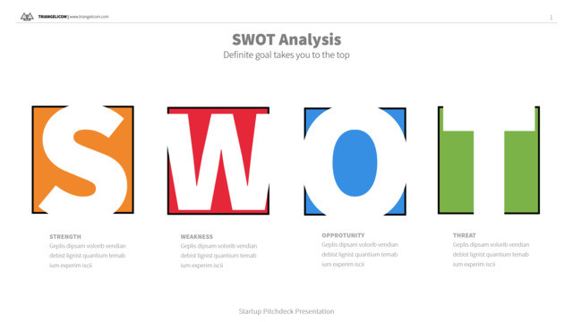 多彩色块粗描边并列SWOT分析PPT