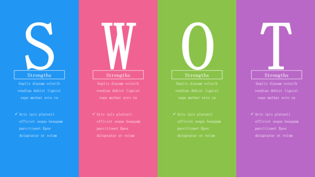 多彩大色块字母拼接SWOT分析PPT