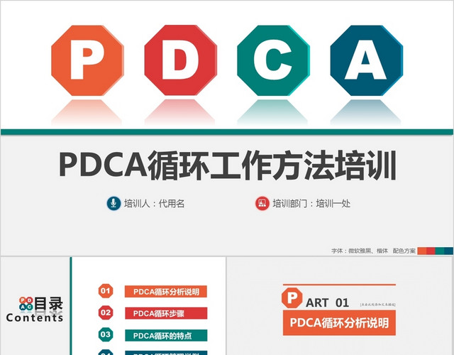 四色多彩扁平风PDCA医院护理PDCA培训案例分析汇报PPT模板