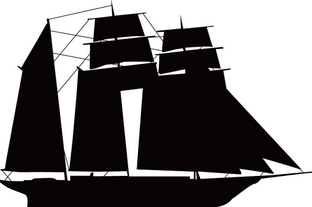 黑色帆船剪影矢量图