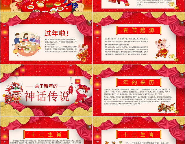 2020红色喜庆春节习俗课件PPT模板