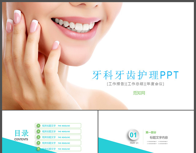 蓝色扁平口腔护理牙科牙齿护理PPT模板