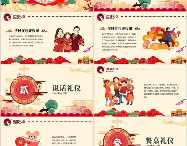 红色喜庆中国风春节礼仪过年要知道的礼节PPT模板