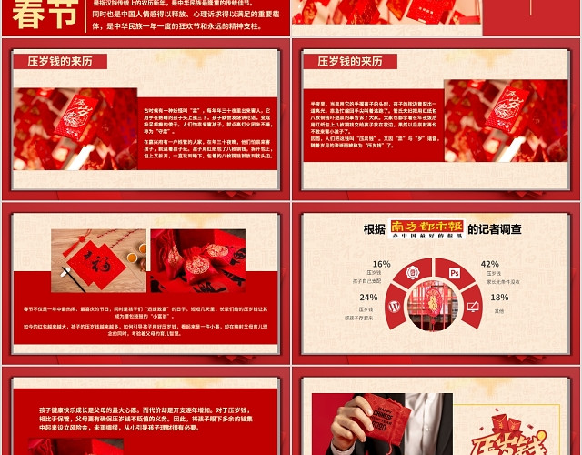 红色新年春节压岁钱营销宣导片动态PPT模板