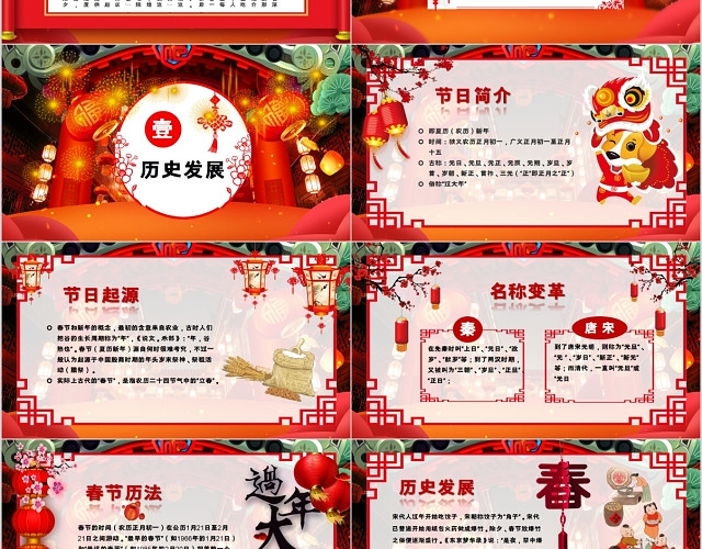 新年喜庆2020年鼠年吉祥春节习俗传统文化PPT动态模板