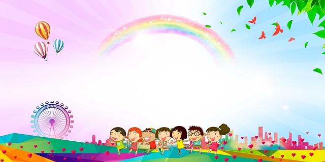 彩色卡通彩虹儿童节背景素材