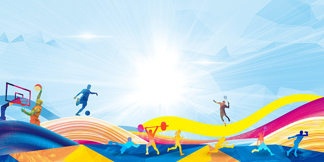手绘水彩运动项目国际奥林匹克纪念日6月23日蓝色海报背景