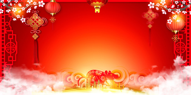 红色喜庆中国风鼠年新年春节节日展板背景