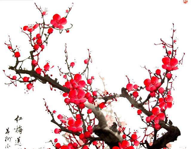 古典中国风大红色梅花背景素材