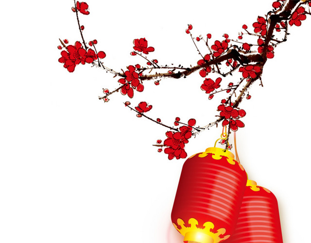 古典中国风红灯笼红梅梅花中秋节国庆节日新年背景素材
