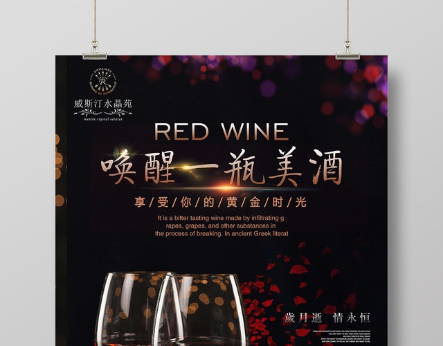 红酒葡萄酒海报品唤醒一瓶美酒促销宣传海报