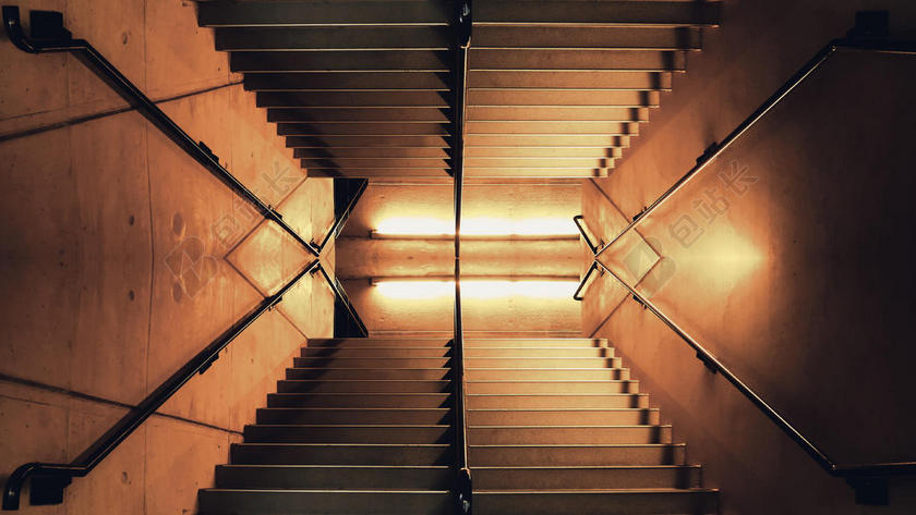 黄色建筑创意灯光内部楼梯建筑室内设计背景图片