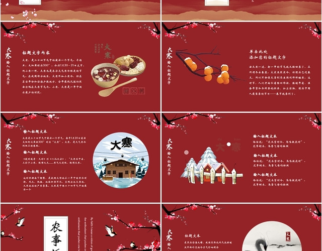红色中式中国风二十四节气大寒节气宣传介绍PPT模板