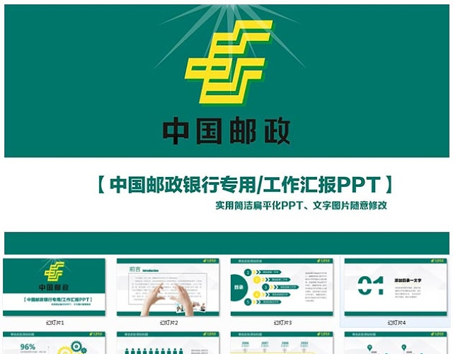 中国邮政银行专用工作汇报PPT模板