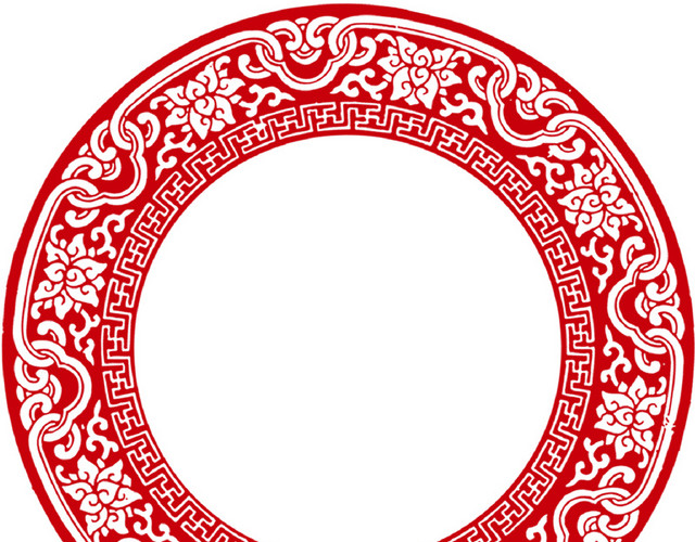 中式中国风红色圆环边框新年回形纹花纹古风圆形框PNG春节PNG素材回纹圆古风套图