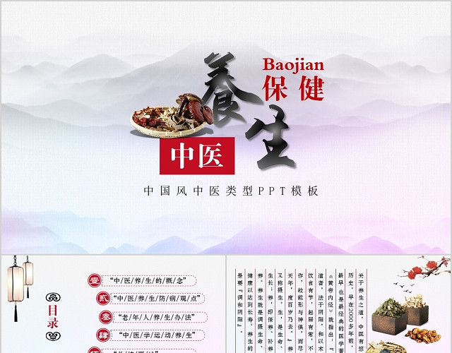 中国传统文化中国风饮食与养生中医养生保健康管理PPT模板