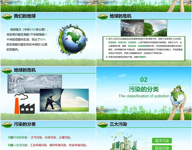 绿色清新环境污染与环境保护知识介绍PPT课件模板
