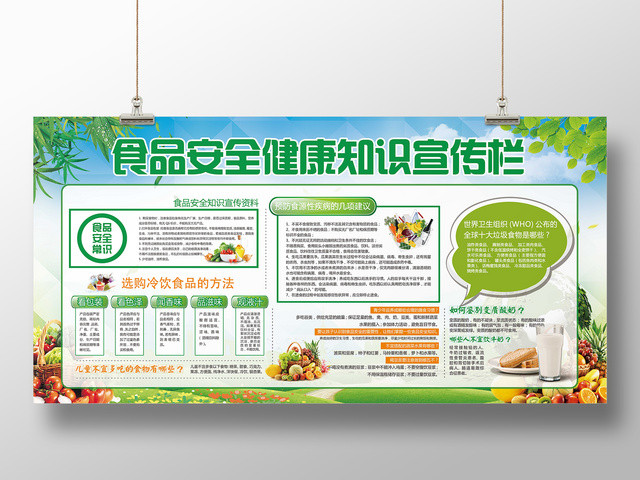 卫生健康教育宣传栏健康教育宣传栏食品安全健康知识宣传栏预防食病绿色蔬菜宣传展板