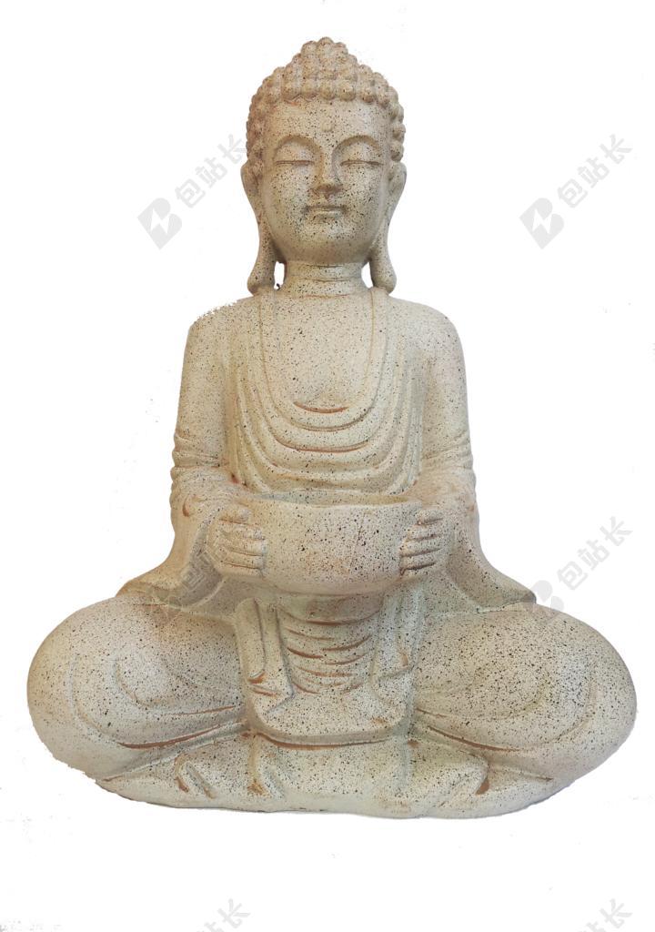 宗教雕塑艺术石质端庄慈祥佛像打坐静心背景图片