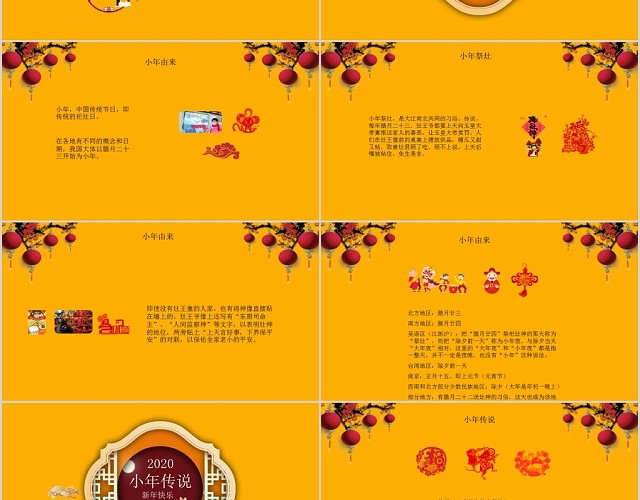 黄色剪纸小年欢度小年节日介绍PPT模板