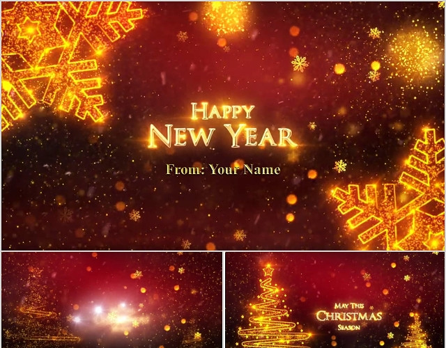 暖金色背景PPT圣诞节圣诞贺卡模板全英文版祝福语