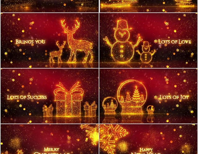 暖金色背景PPT圣诞节圣诞贺卡模板全英文版祝福语