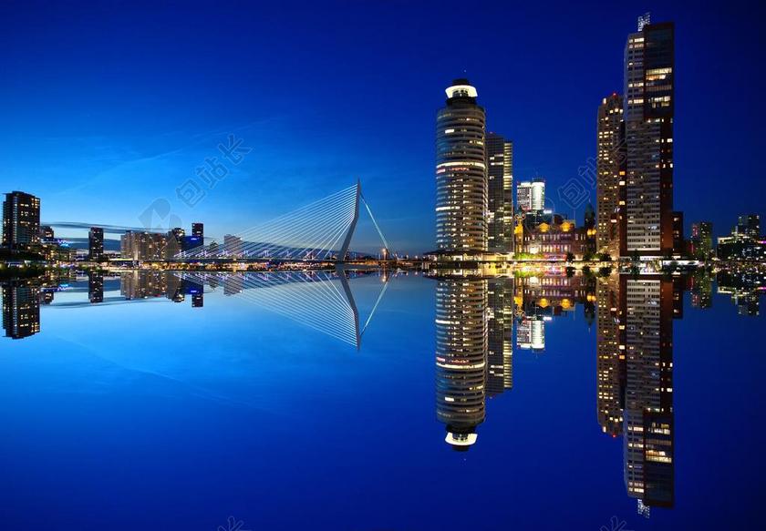 鹿特丹 天际线 架构 荷兰 城市 摩天大楼 端口 伊拉兹马斯桥
