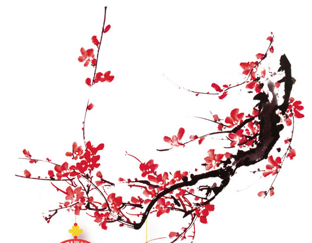 典雅中国风大红灯笼红梅背景素材