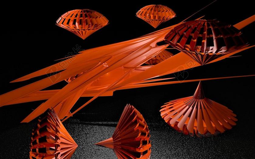 橙色装饰艺术折纸立体圆锥变体钻石型图案装饰背景图片