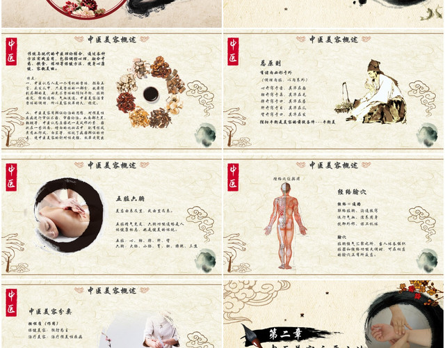 古典中国风卷轴式中国传统医学中医美容养生PPT模板