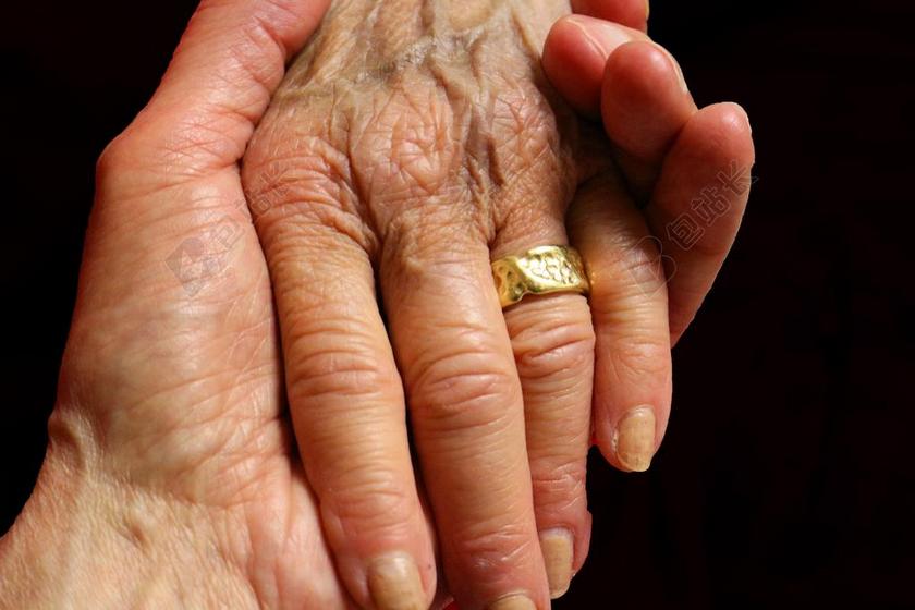 黄色手势温馨握着的双手老者手势背景图片