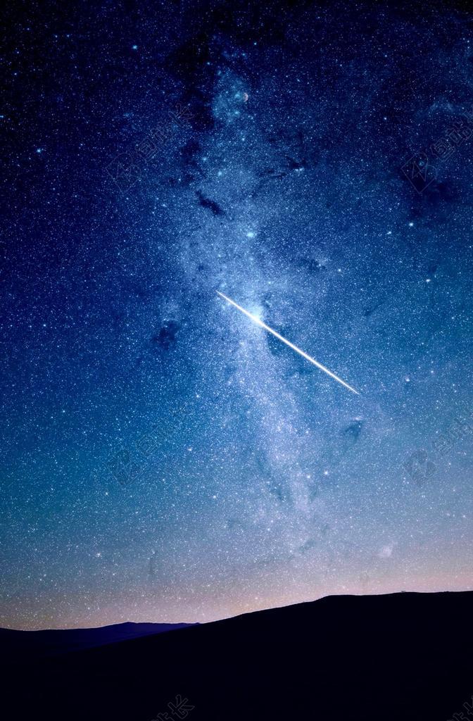 蓝色自然风景蓝色的星空和流星背景图片