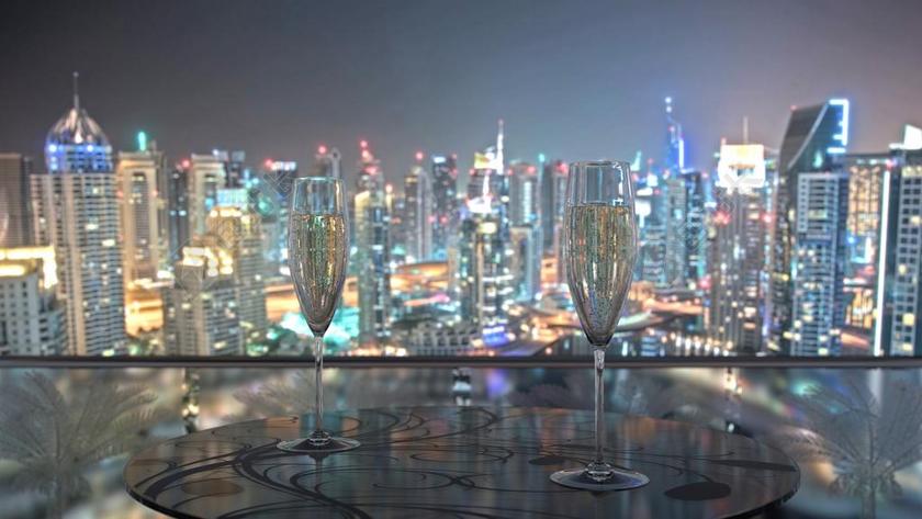 黑色建筑浪漫城市霓虹灯光背景图片