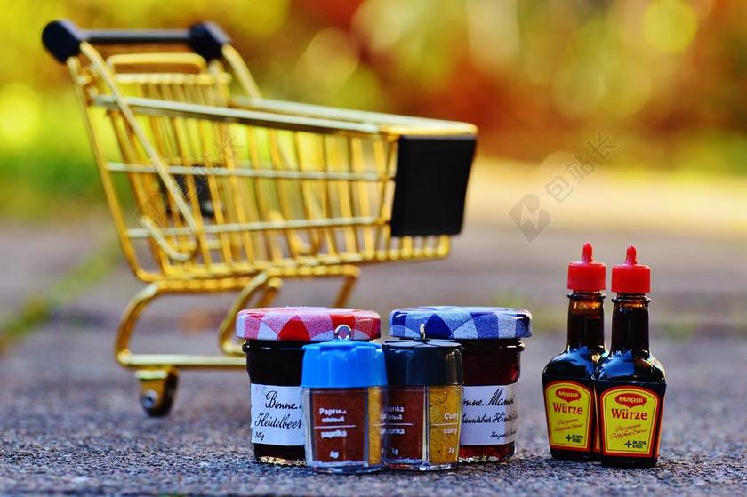 黄色艺术娱乐购物车超市佐料背景图片