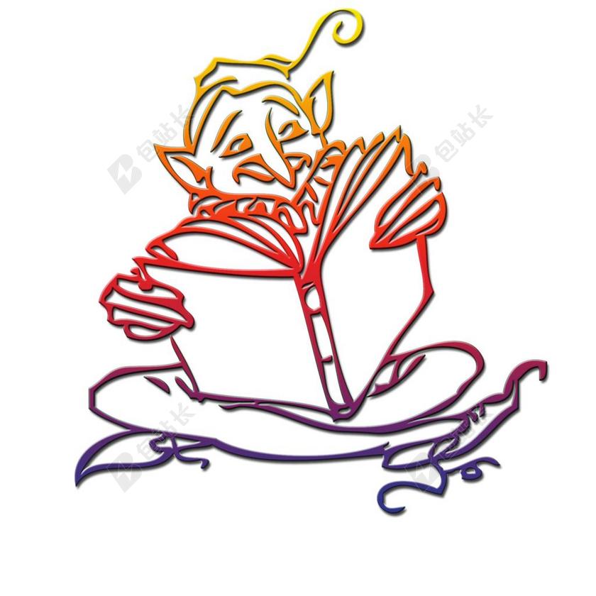 白色线条人物读书背景图片