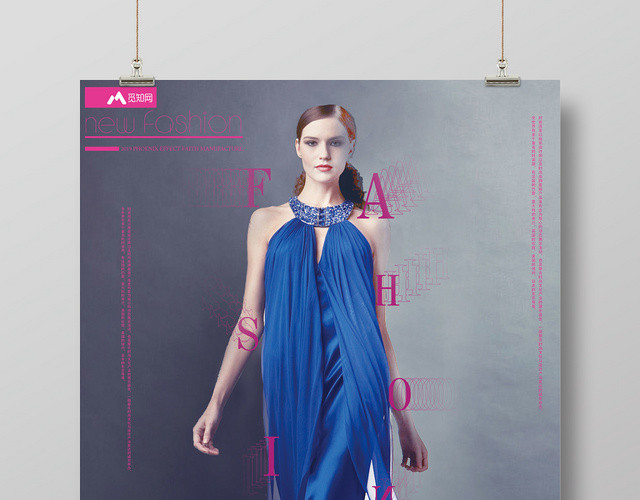 女装蓝色纸质背景时装表演时装周海报