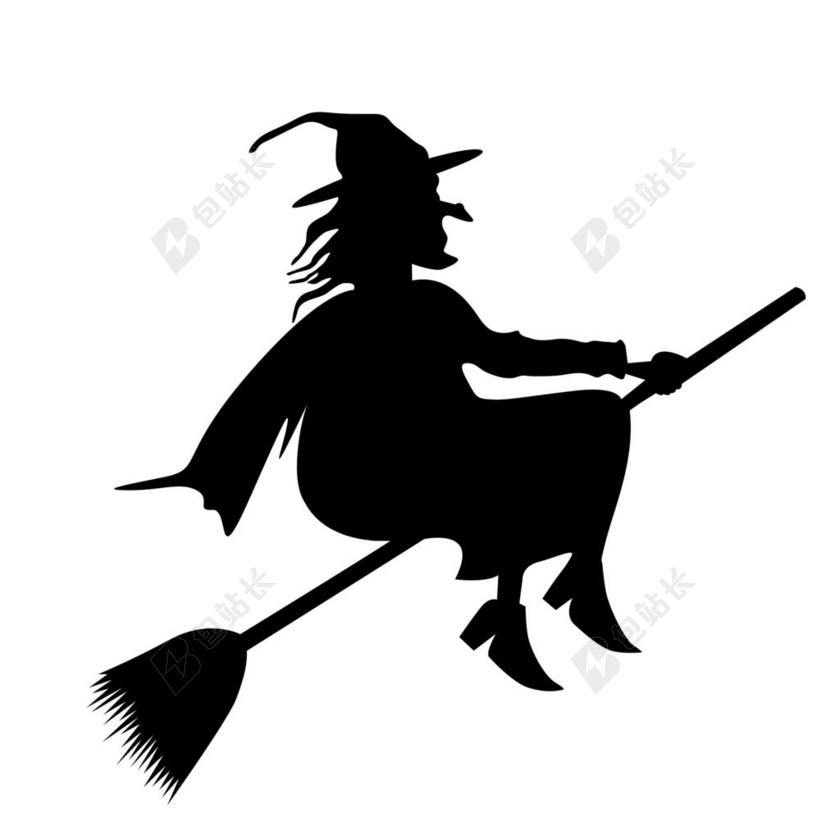 黑色白色女巫飞行扫把背景图片