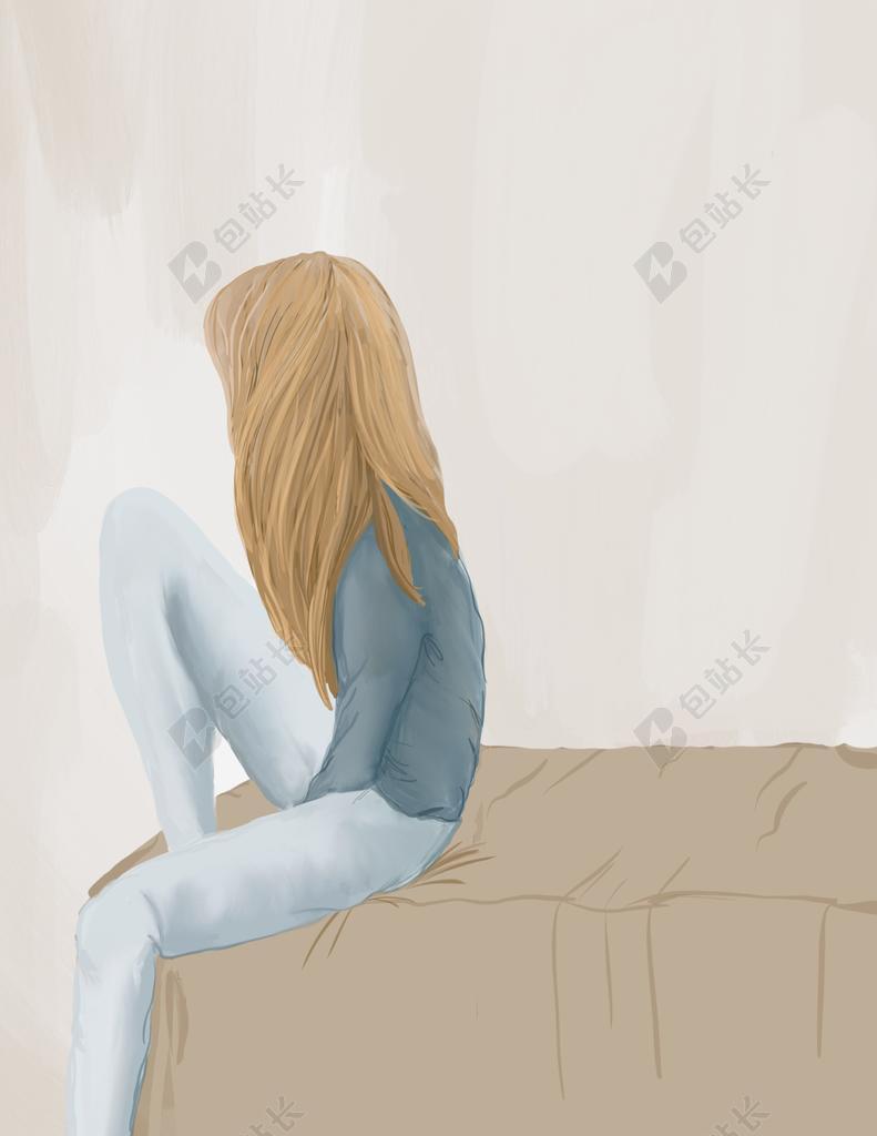 绘画坐在床边的女人背景图片