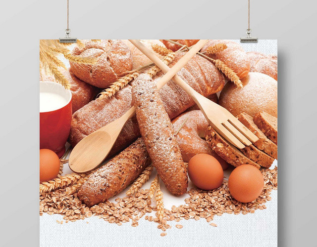 淡雅时尚面包甜品烘焙蛋糕店全麦面包宣传海报
