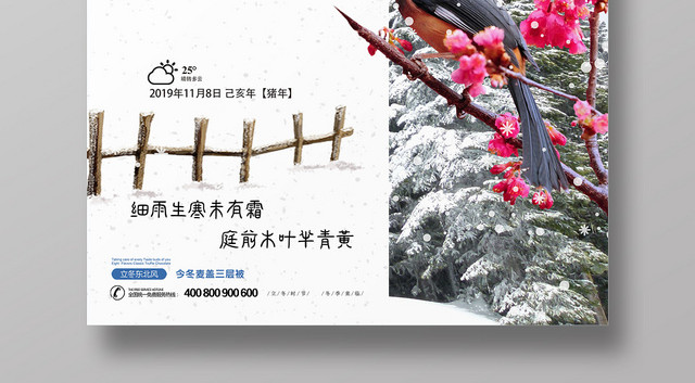 中国传统节日二十四节气立冬雪花白蓝风格宣传海报