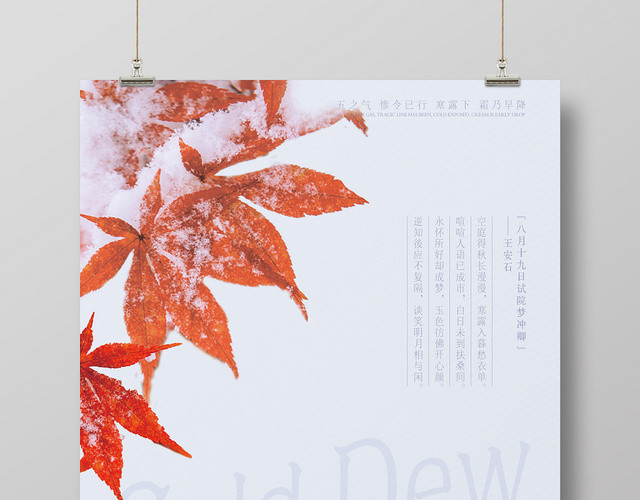 简约背景寒露24二十四节气红叶宣传海报展板