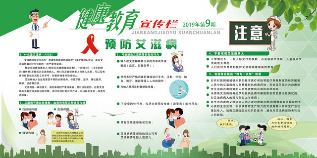 卫生健康教育宣传栏绿色清新简约预防艾滋健康教育宣传栏展板