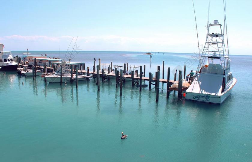 自然景观码头边的白色游轮背景图片