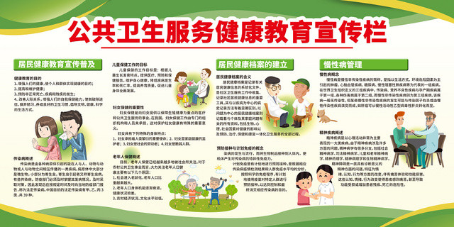 绿色简约公共卫生服务健康教育宣传栏