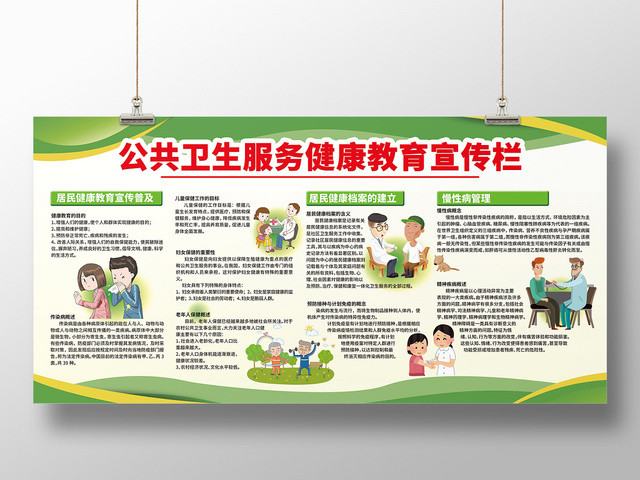 绿色简约公共卫生服务健康教育宣传栏