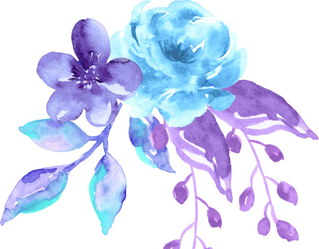 蓝色紫色手绘花朵花瓣装饰