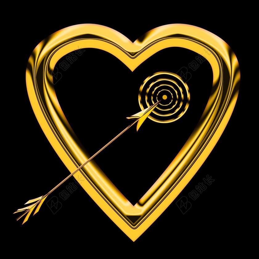 金黑图案简明箭头指向爱心内部的圆形区目标图案设计背景图片